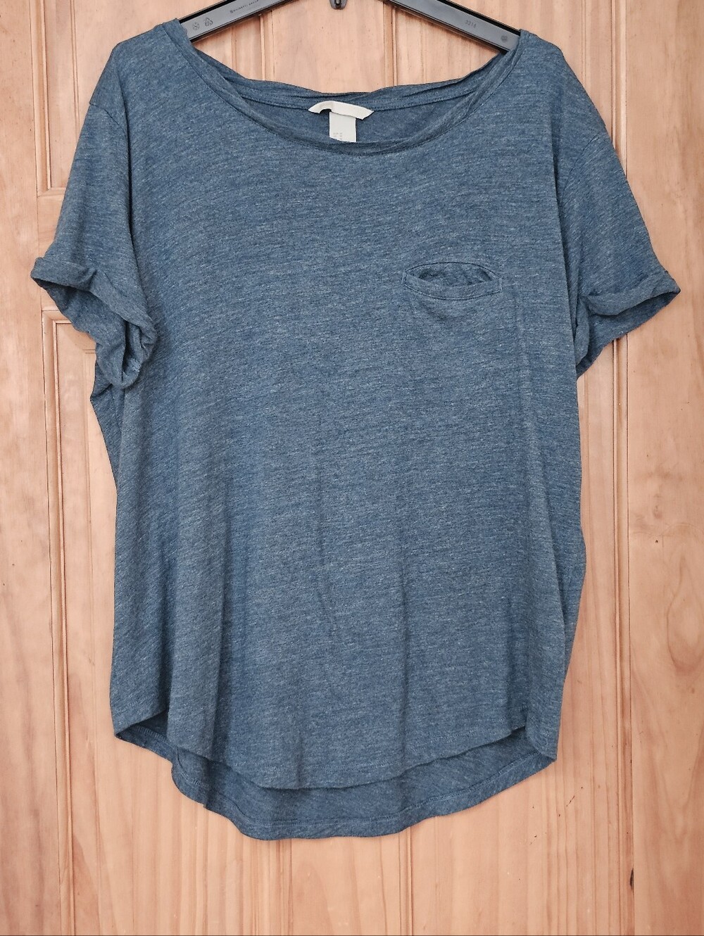 H&M Basic Women's Blue Heather Pocket Tee Short Sleeve T-Shirt Casual Top